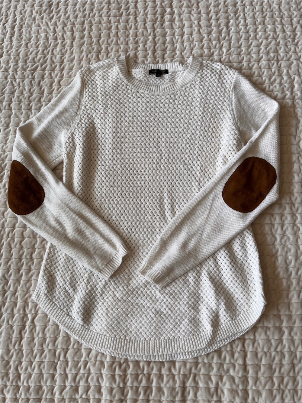 Lety & Me Size S- Cream Knit Sweater with Brown Elbow Patches